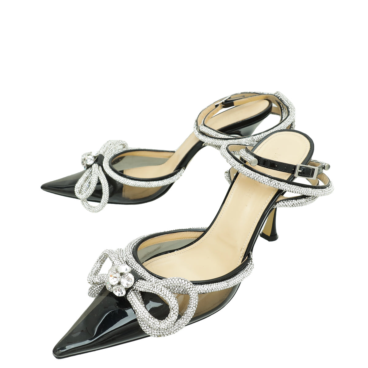 Mach & Mach Black Crystal Bow Ankle Strap PVC Pump 40