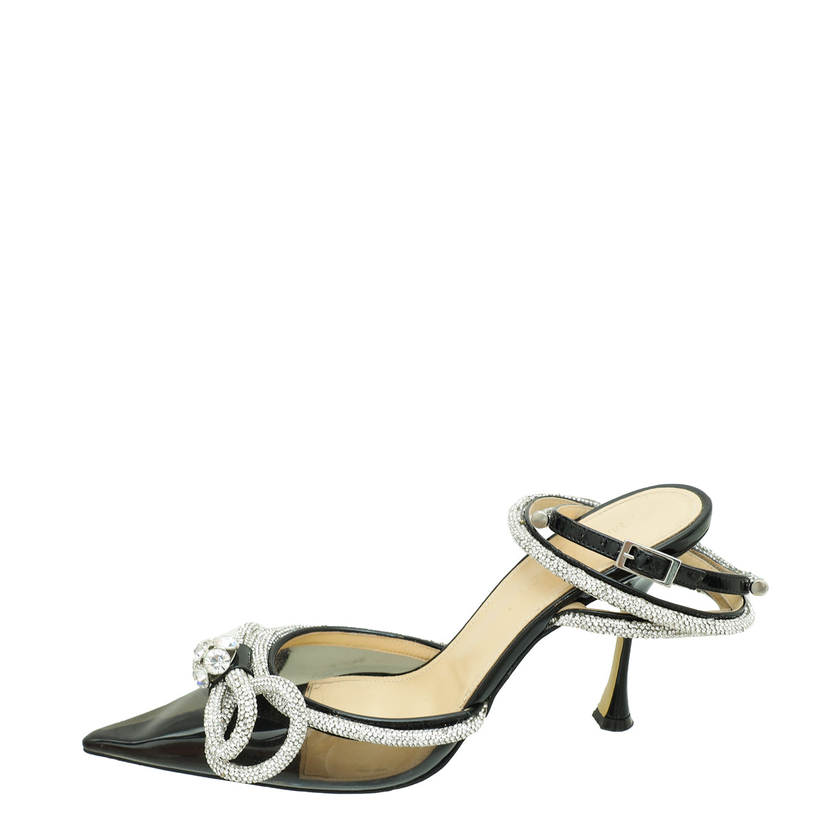 Mach & Mach Black Crystal Bow Ankle Strap PVC Pump 40