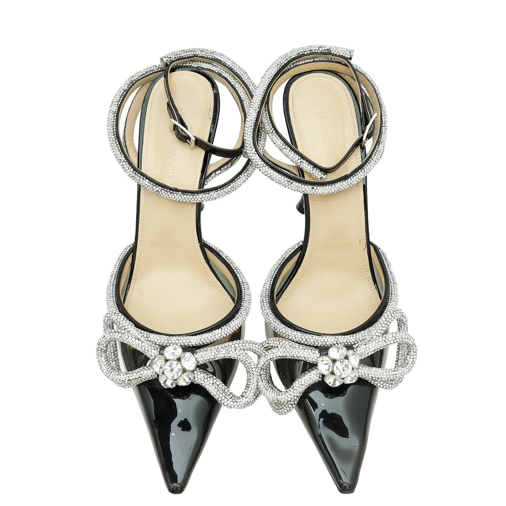 Mach & Mach Black Crystal Bow Ankle Strap PVC Pump 40
