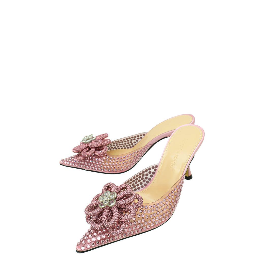 Mach & Mach Pink PVC & Satin Crystal Carrie Rose Mules 35.5