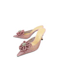 Mach & Mach Pink PVC & Satin Crystal Carrie Rose Mules 35.5