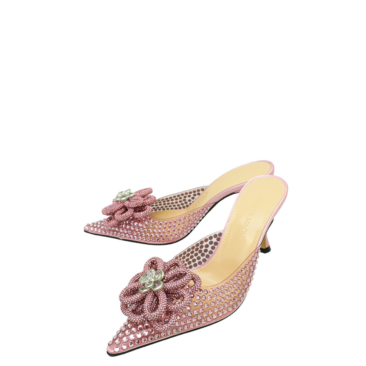 Mach & Mach Pink PVC & Satin Crystal Carrie Rose Mules 35.5