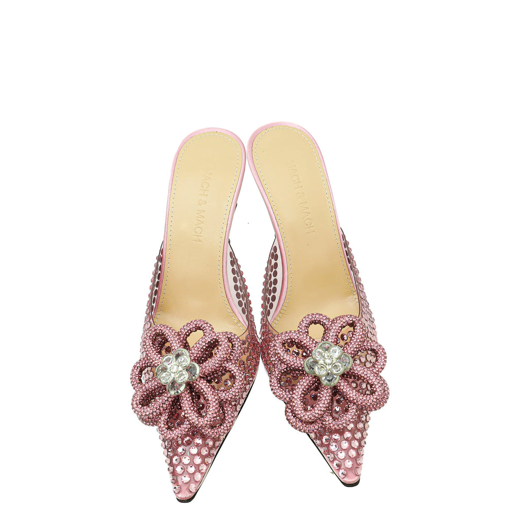 Mach & Mach Pink PVC & Satin Crystal Carrie Rose Mules 35.5