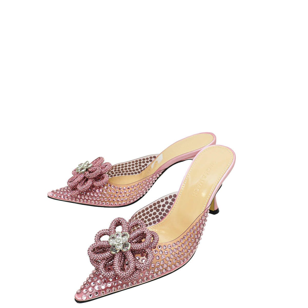 Mach & Mach Pink PVC & Satin Crystal Carrie Rose Mules 36.5
