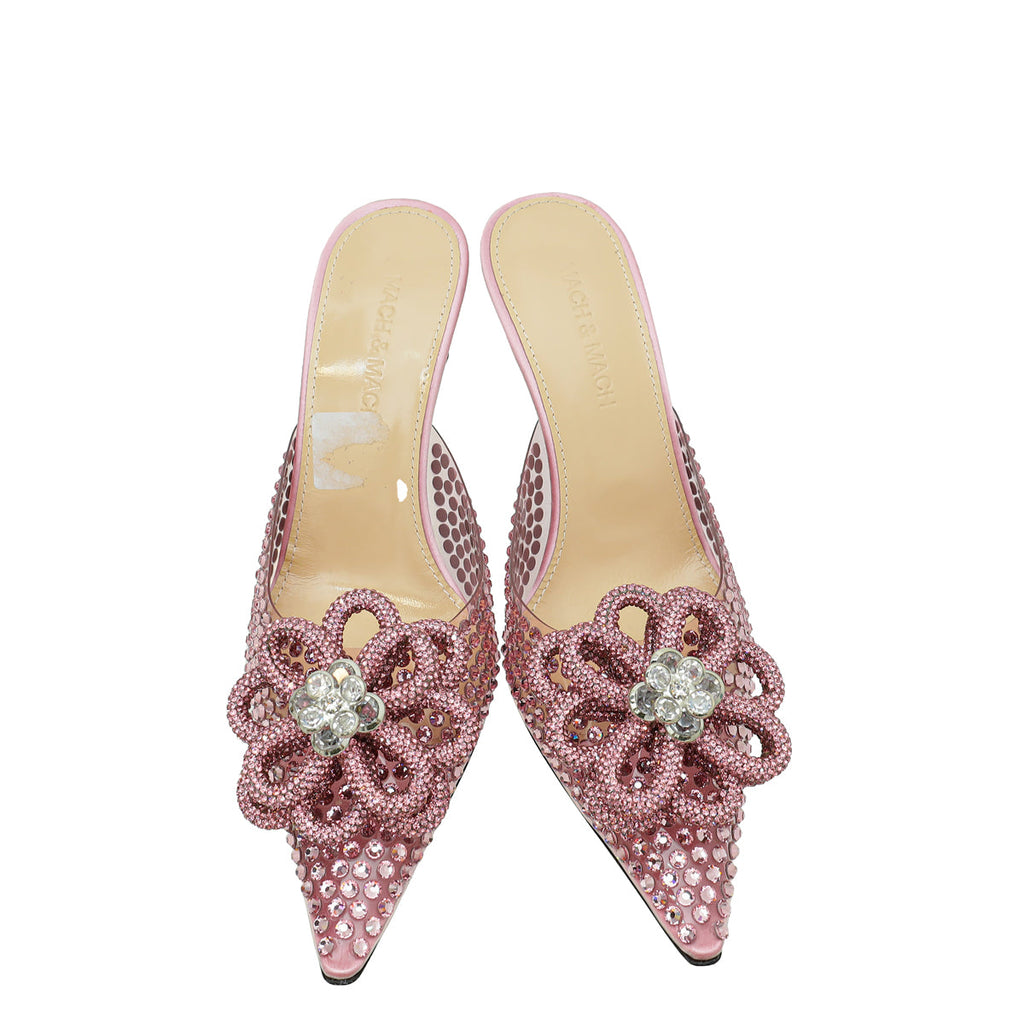 Mach & Mach Pink PVC & Satin Crystal Carrie Rose Mules 36.5