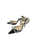 Mach & Mach Black Satin Crystal Bow Ankle Strap Pumps 37.5