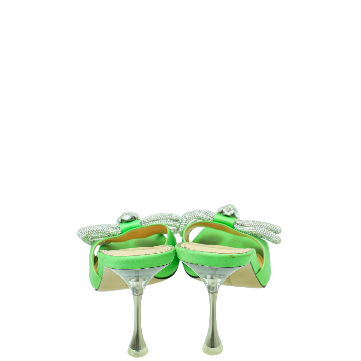 Mach & Mach Green Satin Double Bow Crystal Mules 37