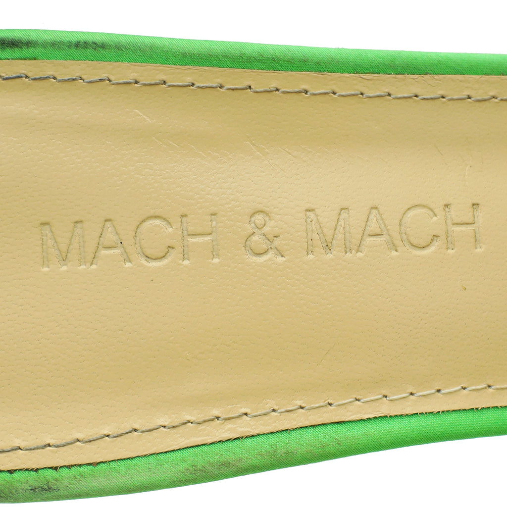 Mach & Mach Green Satin Double Bow Crystal Mules 37