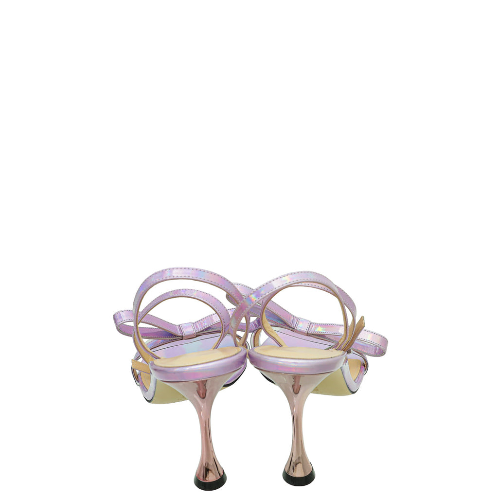 Mach & Mach Light Purple French Bow Iridescent Ankle Strap Sandal 38.5