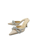 Mach & Mach Golden Beige Satin Double Bow Crystal Mules 38