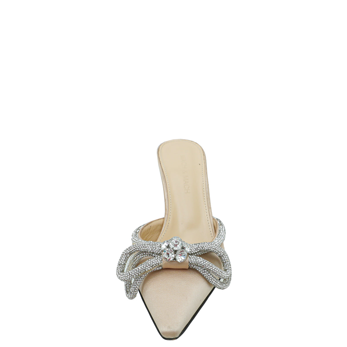 Mach & Mach Golden Beige Satin Double Bow Crystal Mules 38