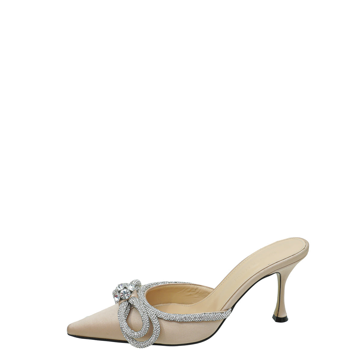 Mach & Mach Golden Beige Satin Double Bow Crystal Mules 38