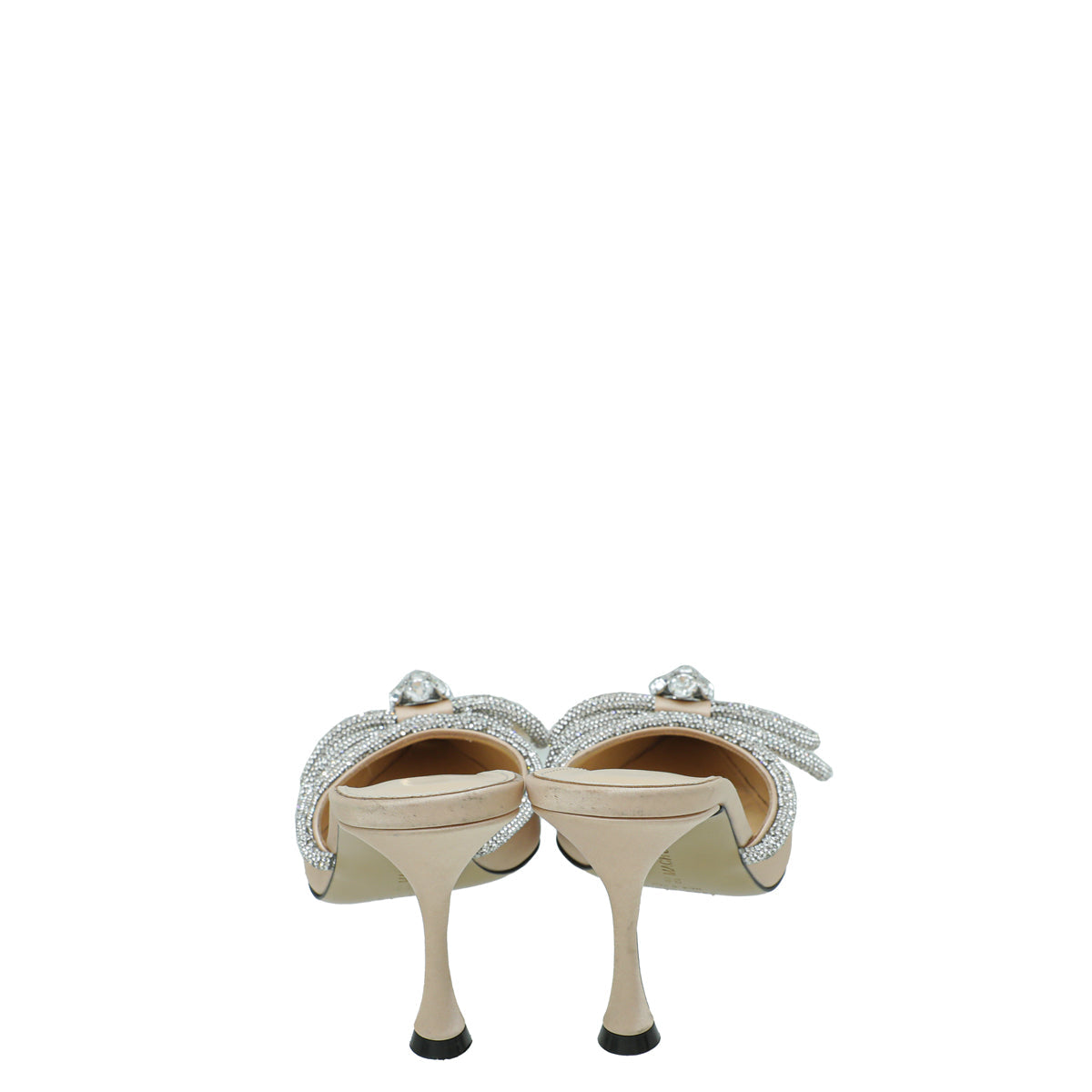 Mach & Mach Golden Beige Satin Double Bow Crystal Mules 38