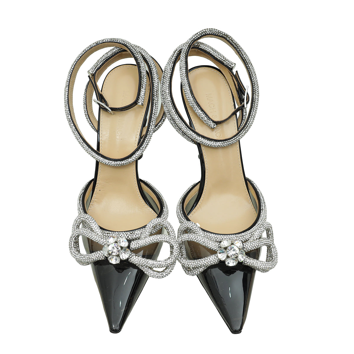 Mach & Mach Black Crystal Bow Ankle Strap Pump 38
