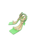 Mach & Mach Apple Green Satin Heart Heeled Crystal Ankle Strap 38