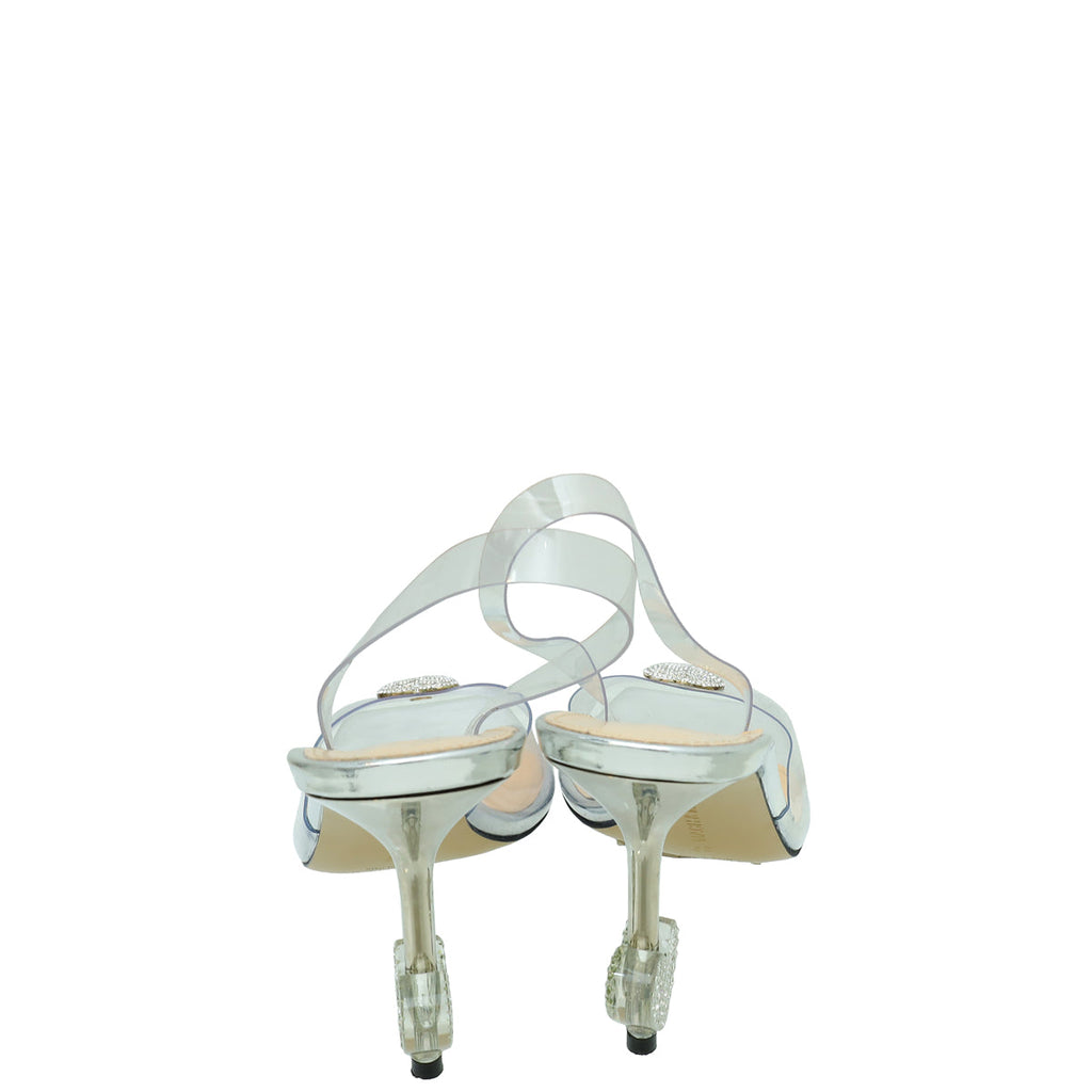 Mach & Mach Clear Crystal Heart 95 Embellished PVC Slingback Sandals 39