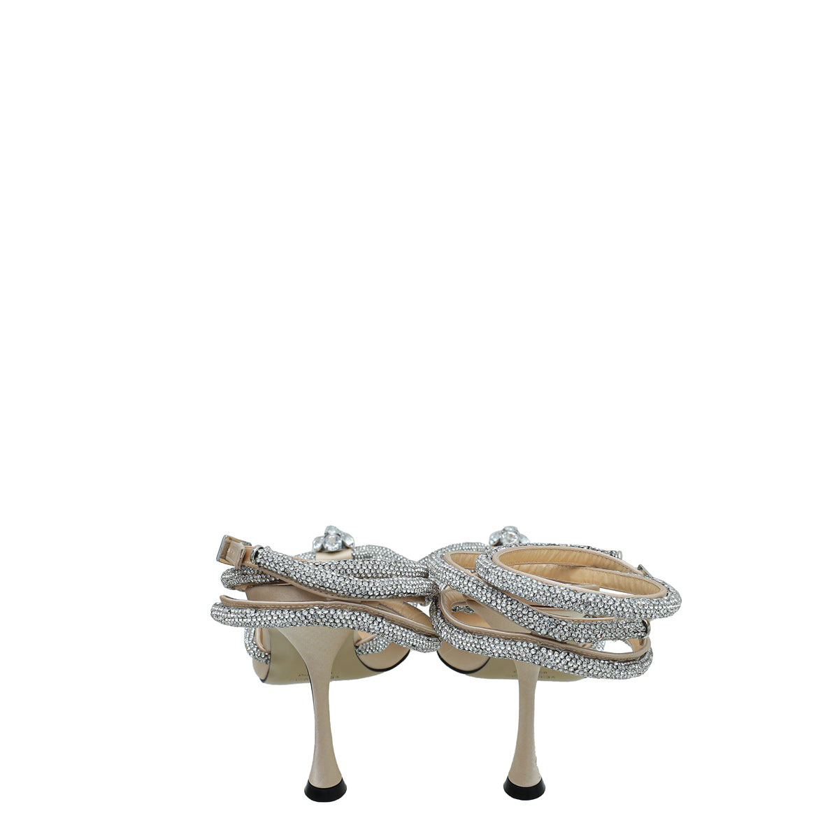 Mach & Mach Golden Beige Satin Crystal Double Bow Ankle Strap 39