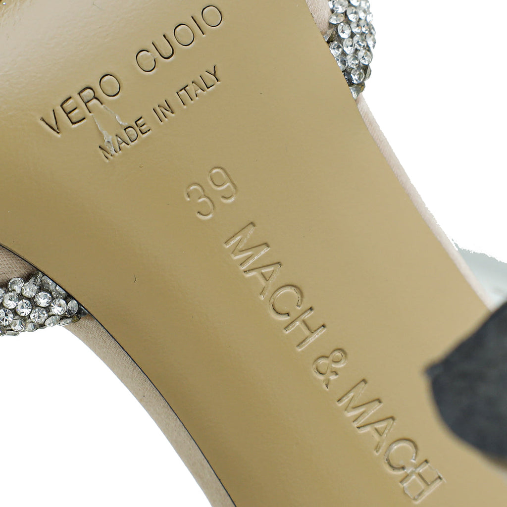 Mach & Mach Golden Beige Satin Crystal Double Bow Ankle Strap 39