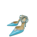 Mach & Mach Blue Satin Crystal Heart Embellished Ankle Strap Pumps 40.5