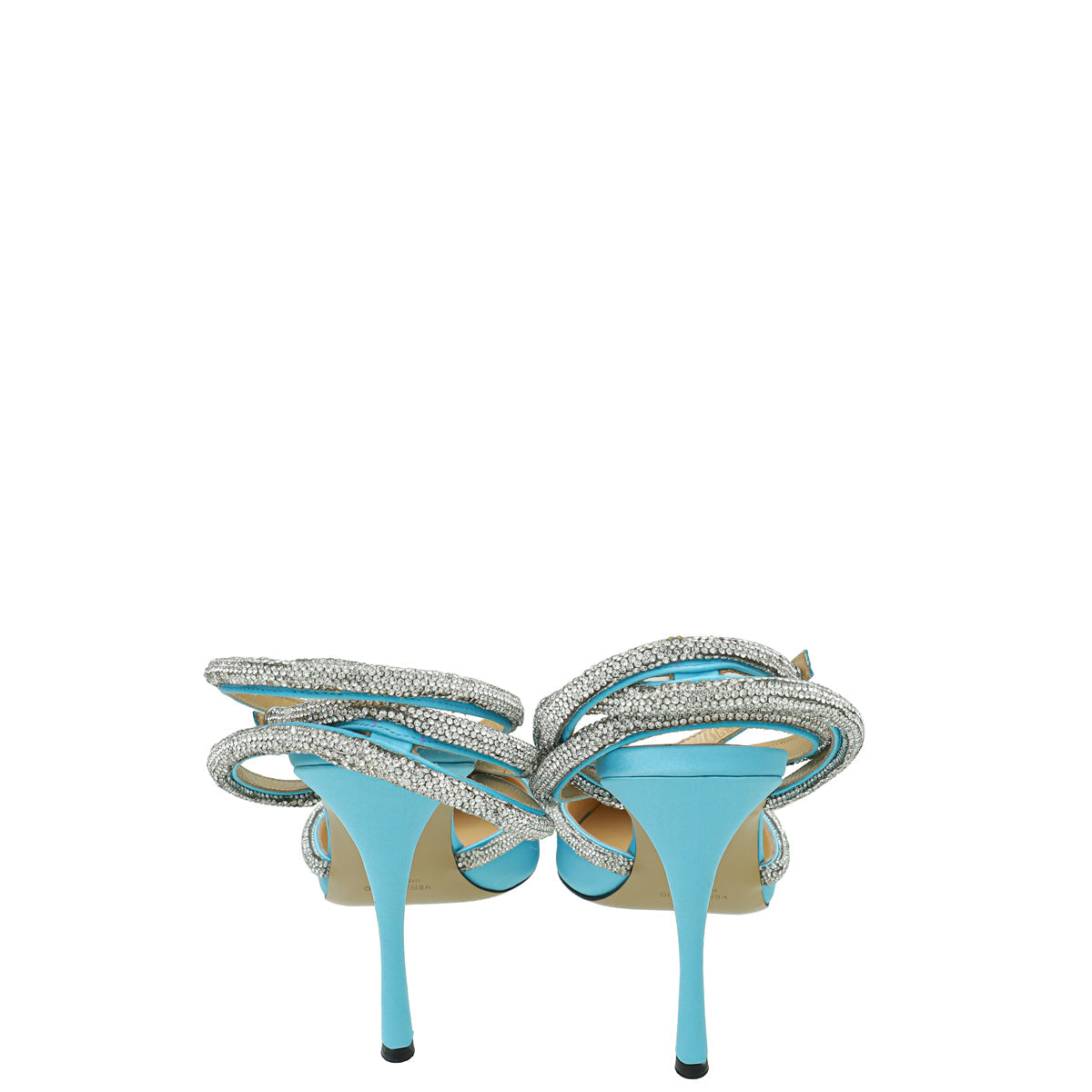 Mach & Mach Blue Satin Crystal Heart Embellished Ankle Strap Pumps 40.5