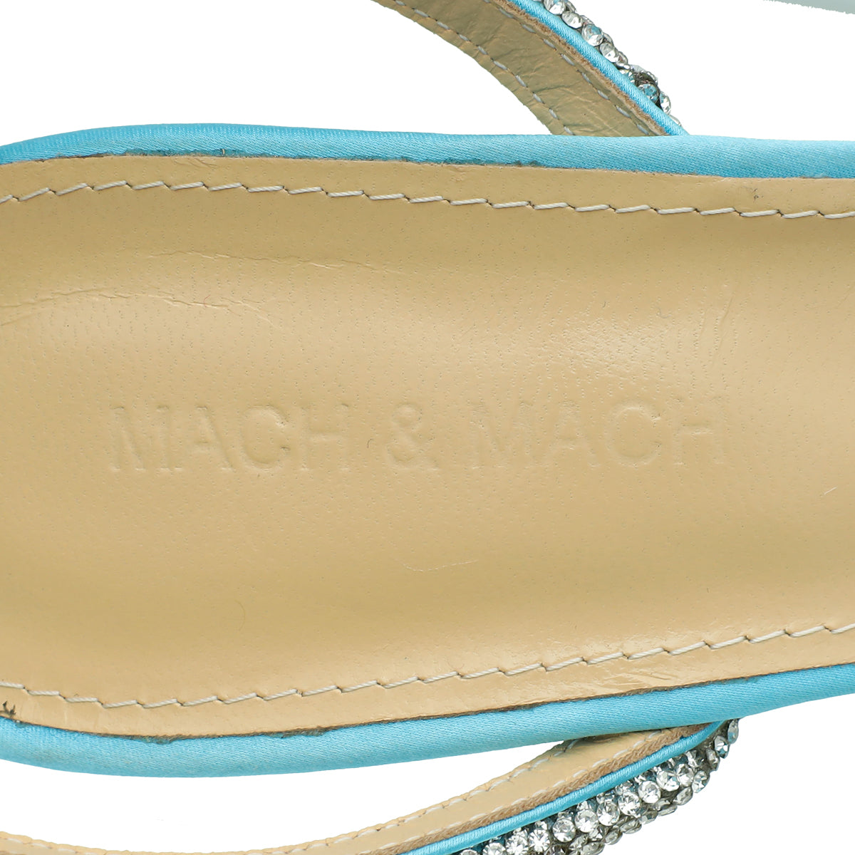 Mach & Mach Blue Satin Crystal Heart Embellished Ankle Strap Pumps 40.5