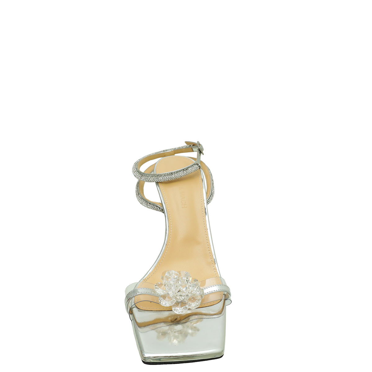 Mach & Mach Metallic Silver Crystal Rose Sandal 40