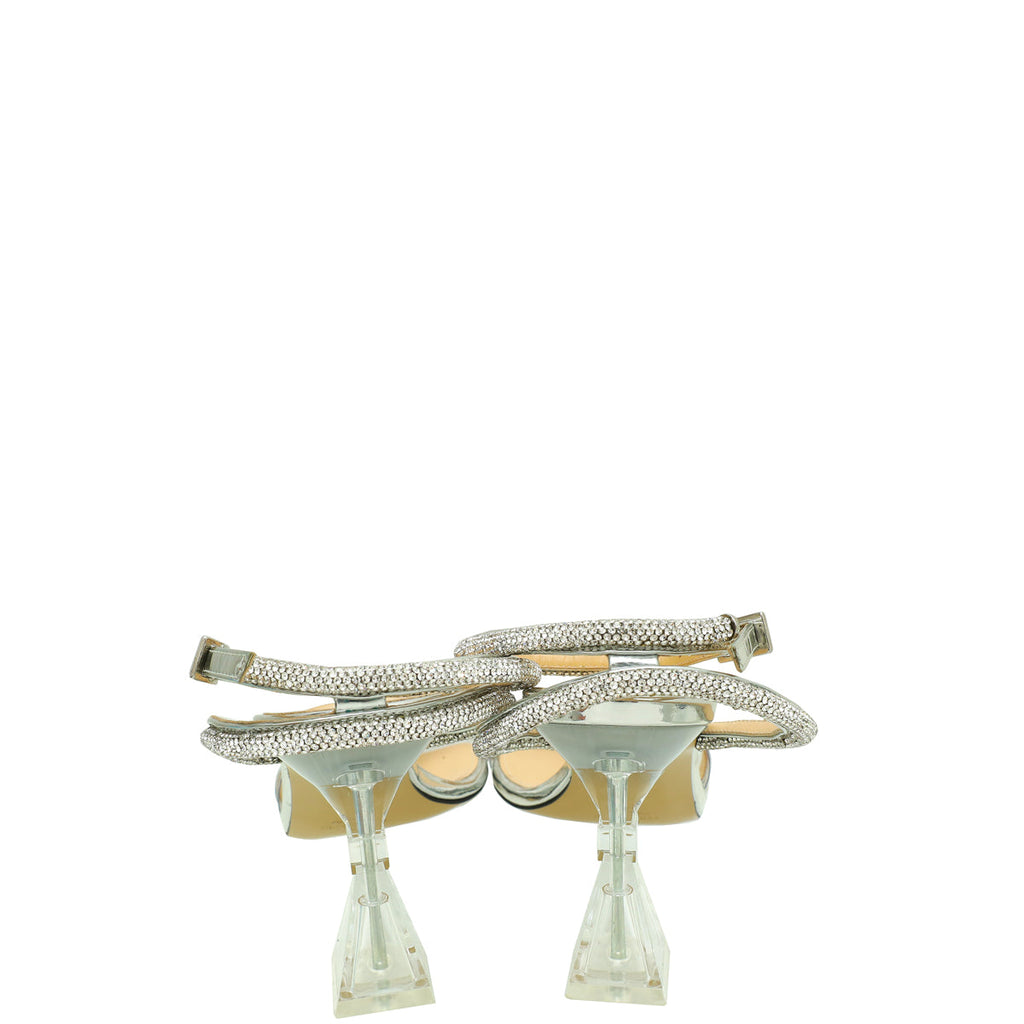 Mach & Mach Metallic Silver Crystal Rose Sandal 40