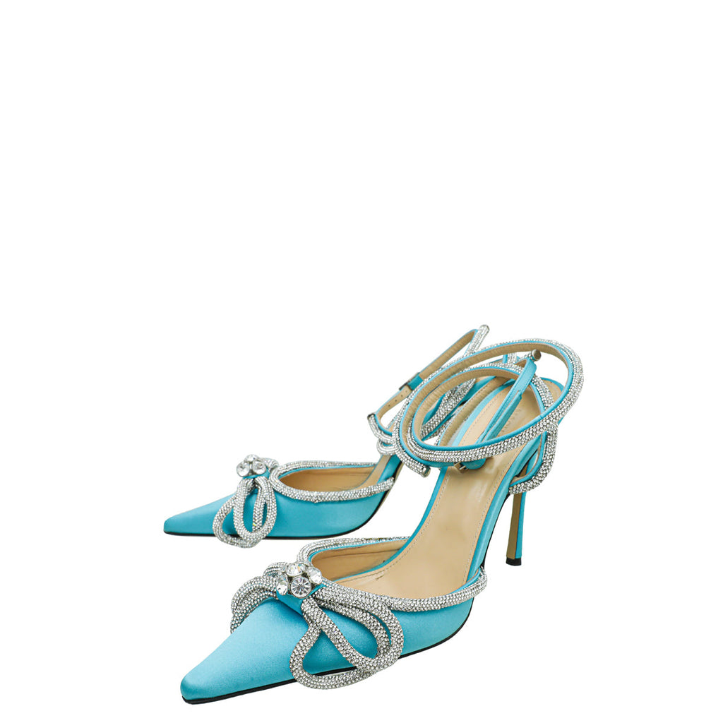 Mach & Mach Light Blue Glitter Crystal Bow 110 Pumps 41
