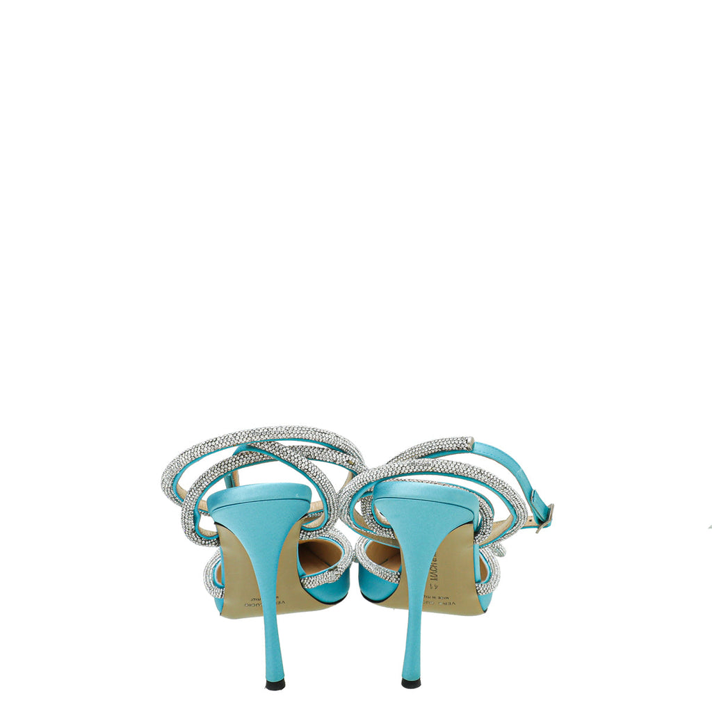 Mach & Mach Light Blue Glitter Crystal Bow 110 Pumps 41