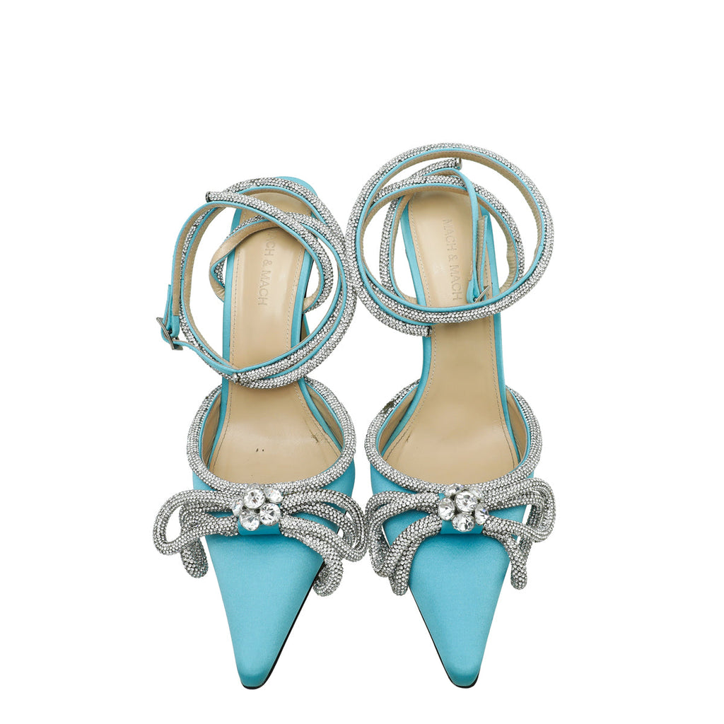 Mach & Mach Light Blue Glitter Crystal Bow 110 Pumps 41
