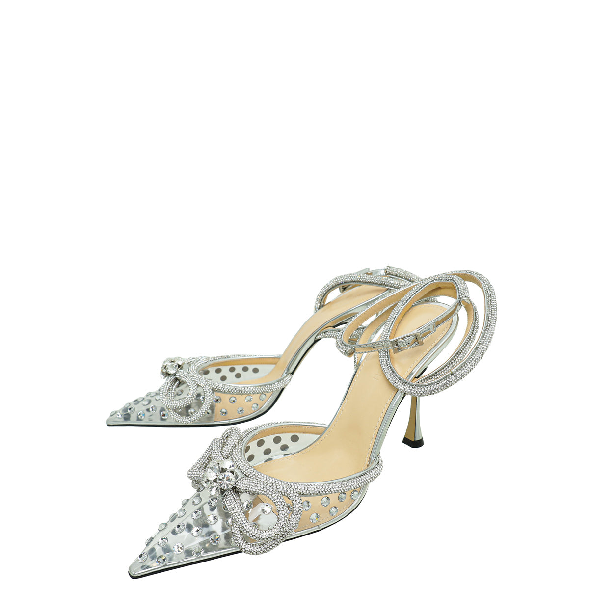 Mach & Mach Clear Double Bow Crystal Embellished PVC Ankle Strap Pumps 41