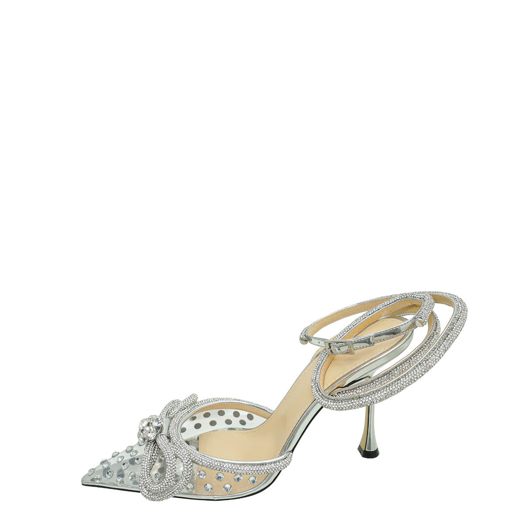 Mach & Mach Clear Double Bow Crystal Embellished PVC Ankle Strap Pumps 41