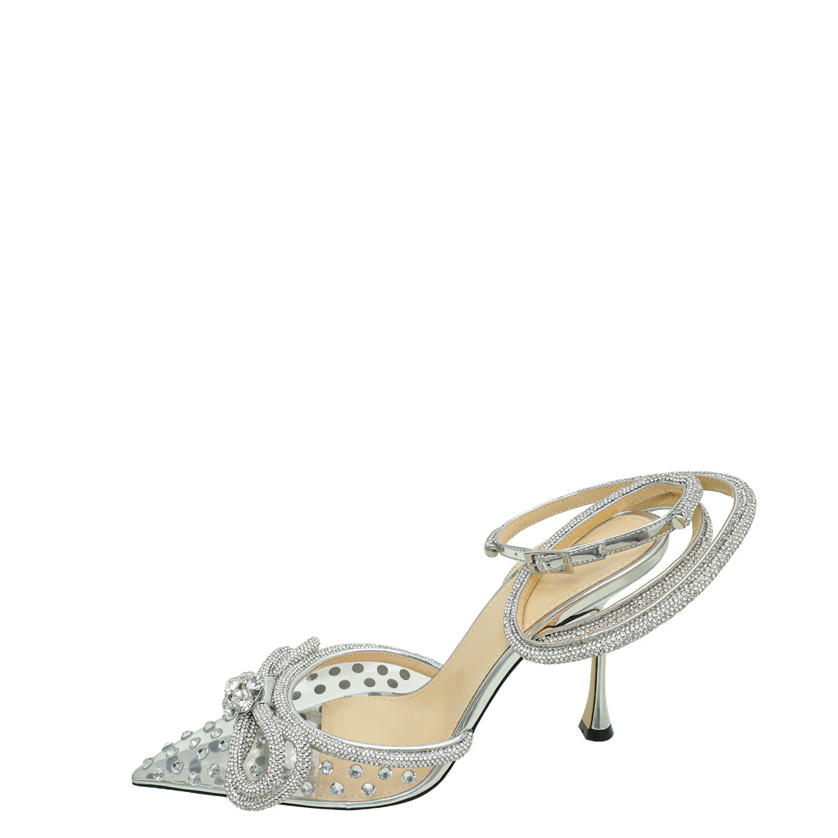 Mach & Mach Clear Double Bow Crystal Embellished PVC Ankle Strap Pumps 41