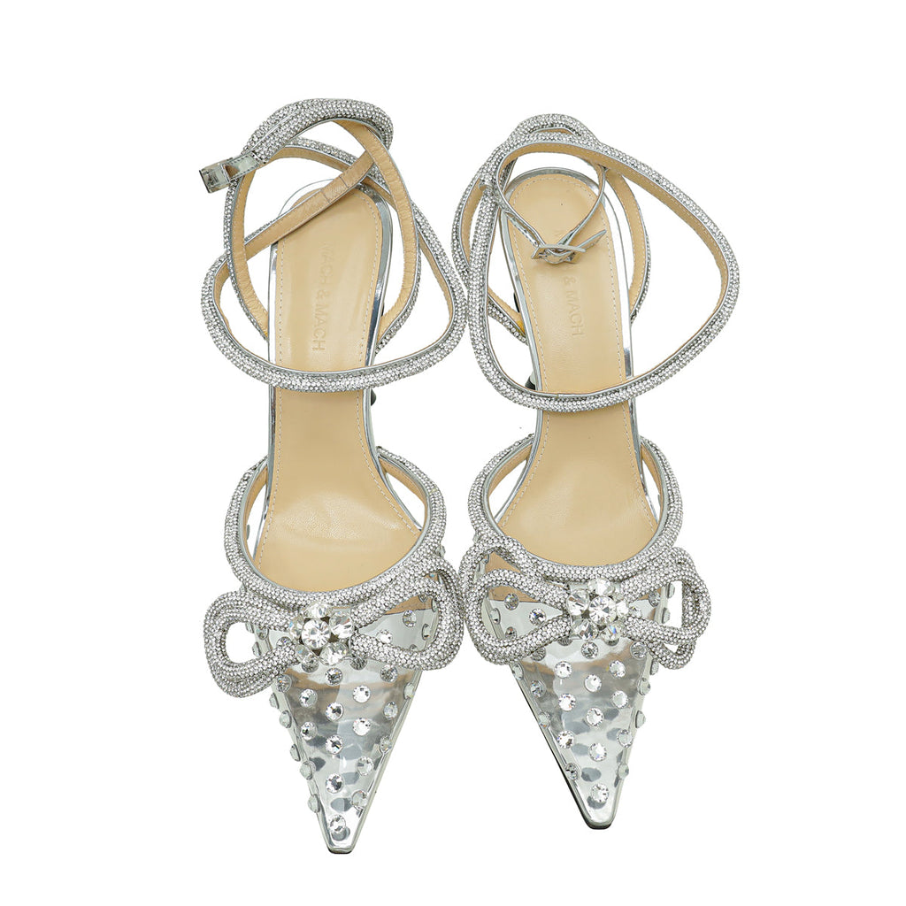 Mach & Mach Clear Double Bow Crystal Embellished PVC Ankle Strap Pumps 41