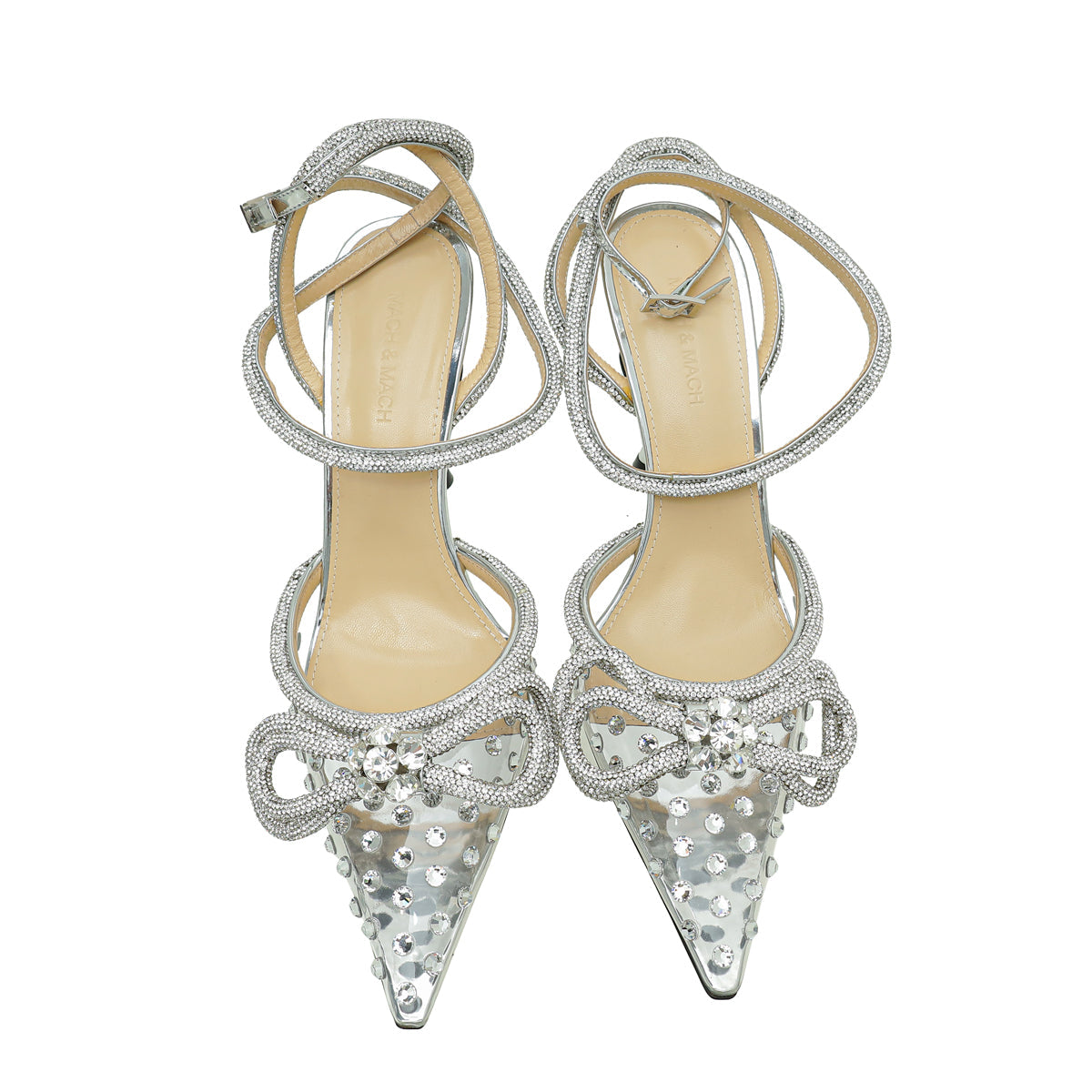 Mach & Mach Clear Double Bow Crystal Embellished PVC Ankle Strap Pumps 41