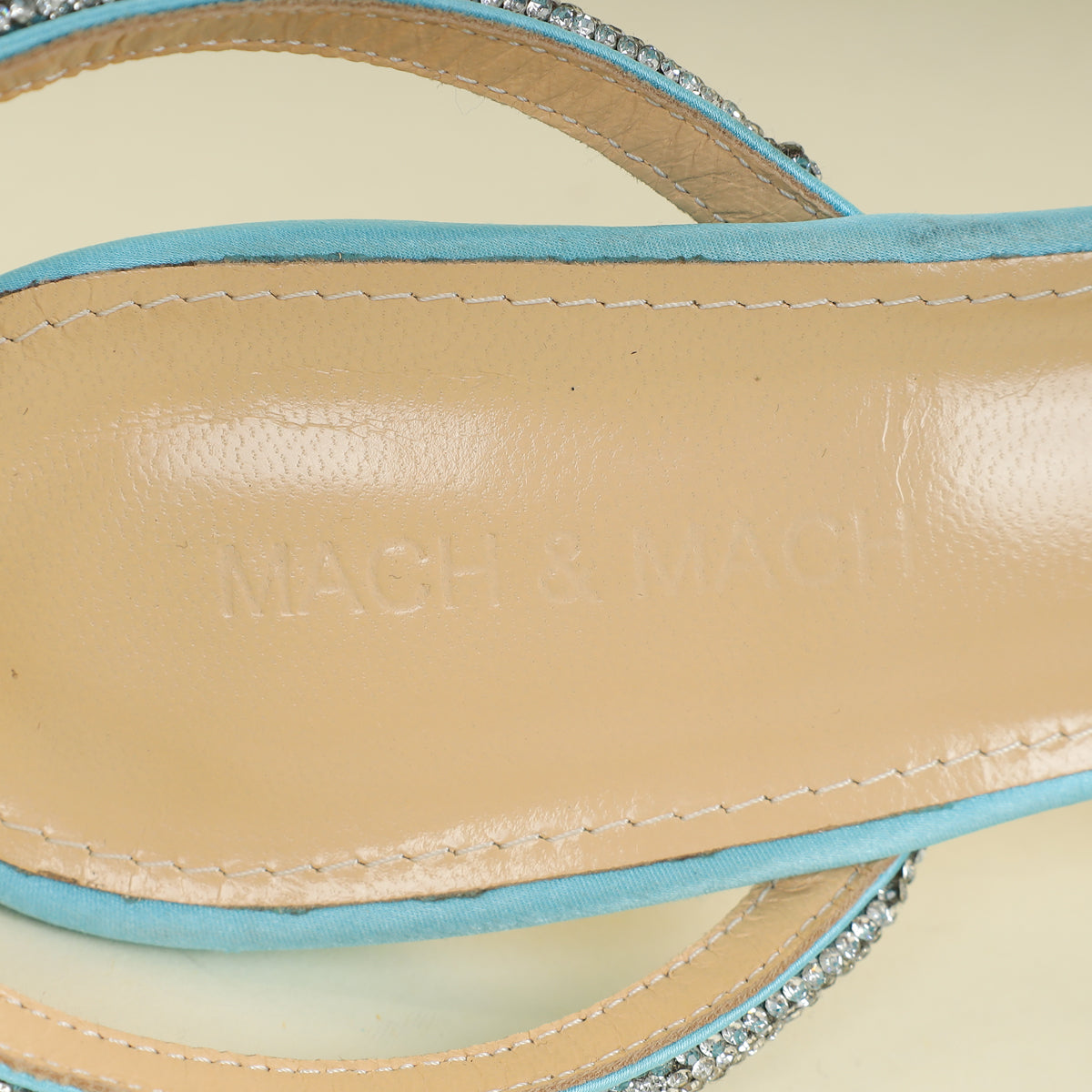 Mach & Mach Light Blue Satin Crystal Heart Embellished Ankle Strap Pumps 40.5