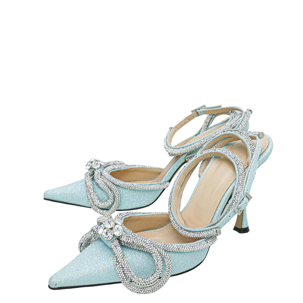 Mach & Mach Sky Blue Crystal Bow Glitter 110 Pumps 39