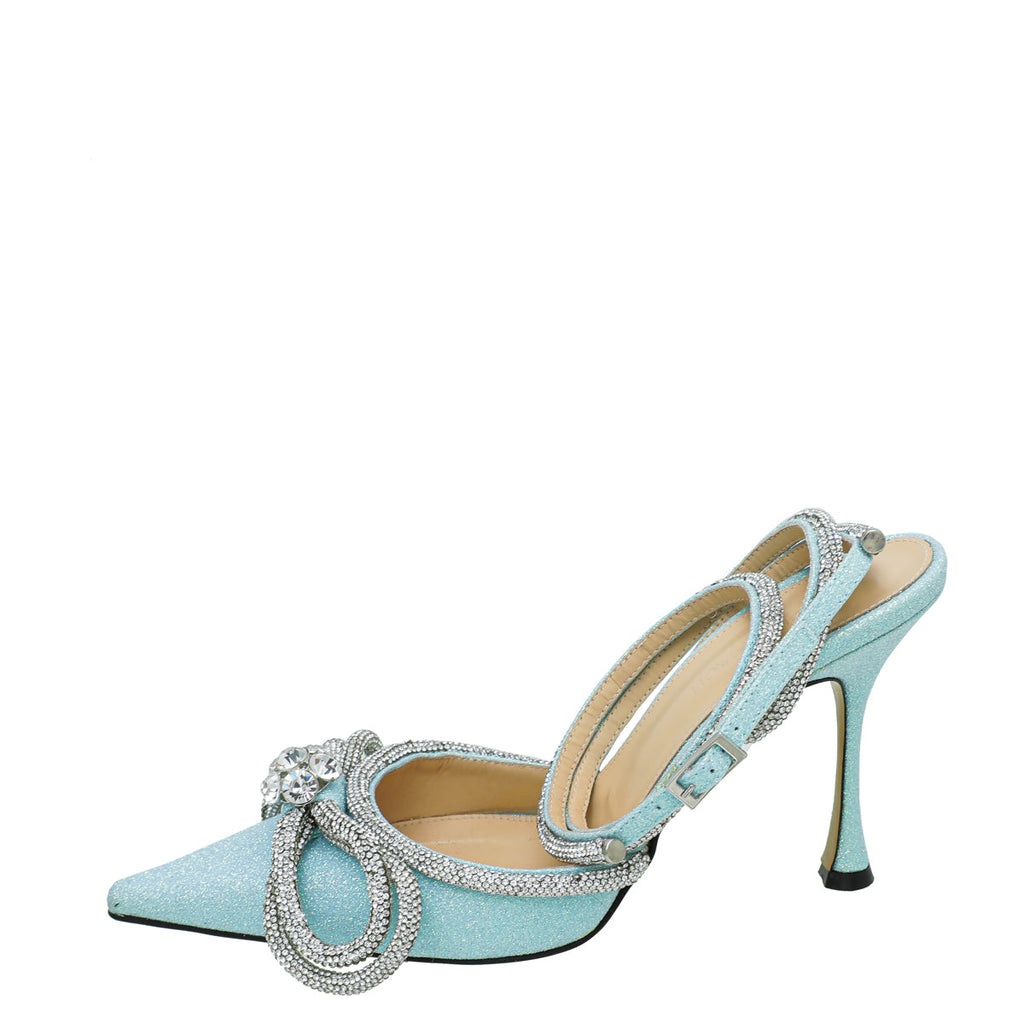 Mach & Mach Sky Blue Crystal Bow Glitter 110 Pumps 39