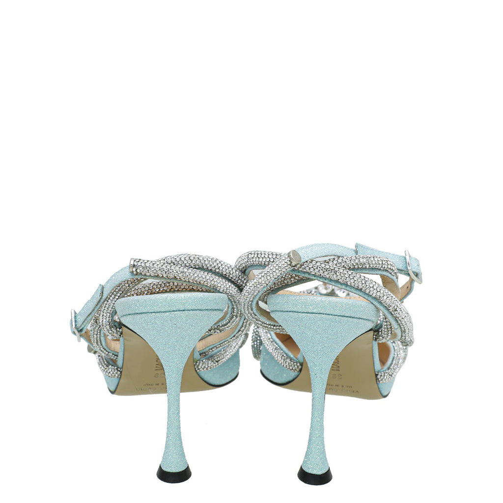 Mach & Mach Sky Blue Crystal Bow Glitter 110 Pumps 39