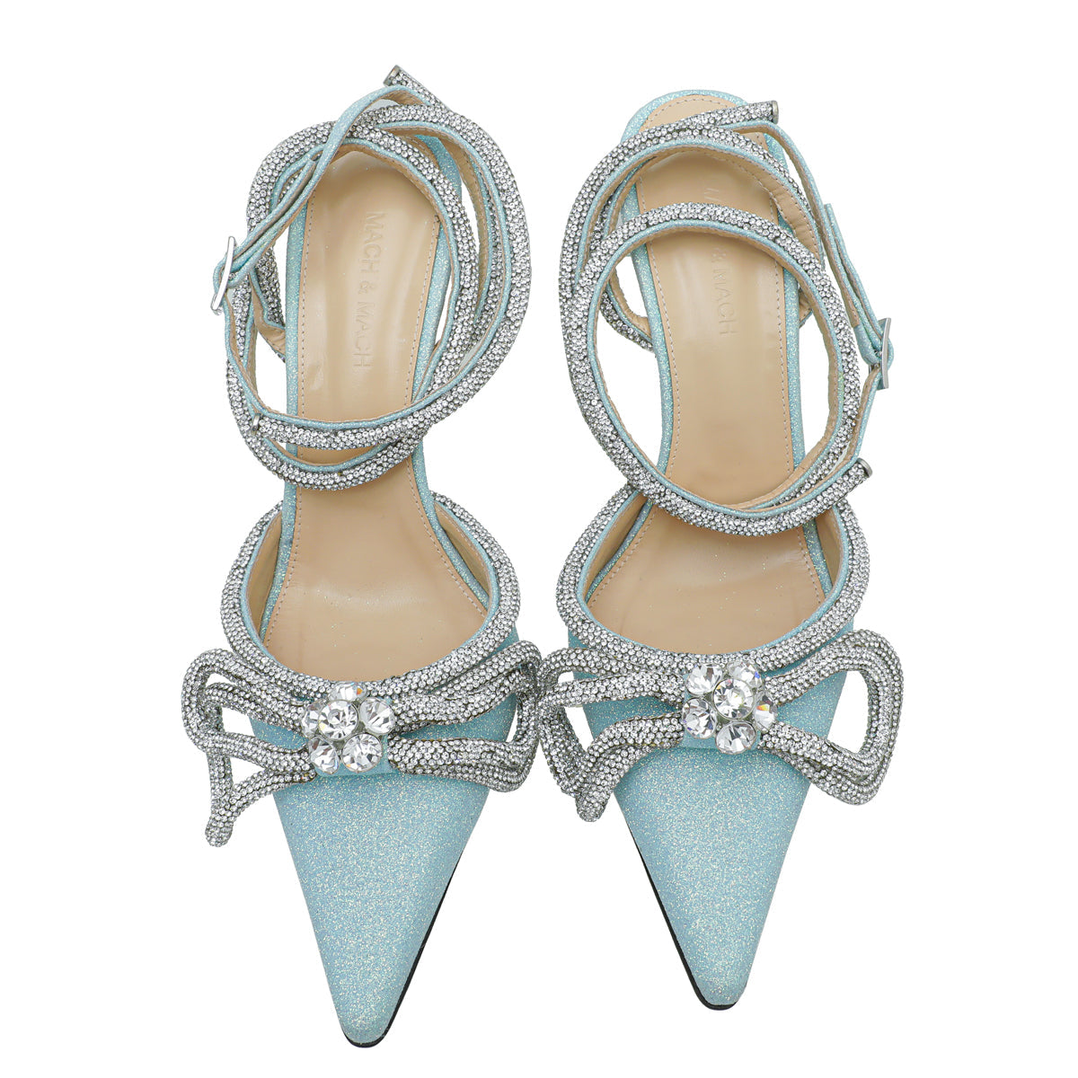 Mach & Mach Sky Blue Crystal Bow Glitter 110 Pumps 39