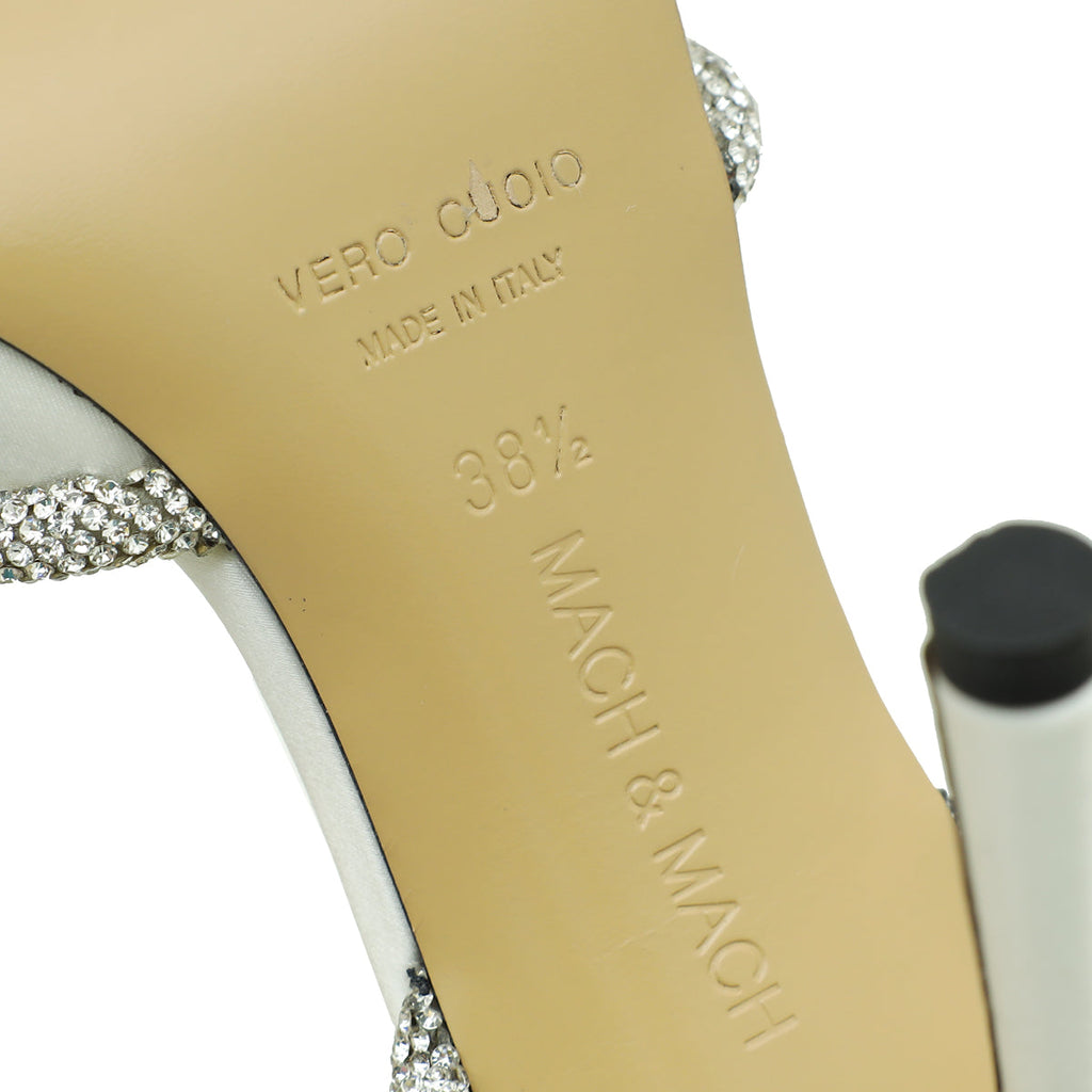 Mach & MAch White Satin Crystal Bow 110 Pumps 38.5