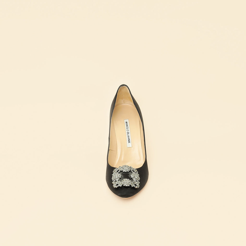 Manolo Blahnik Black Satin Hangisi Pump 37.5