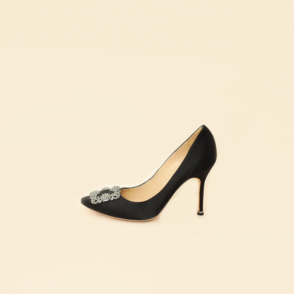 Manolo Blahnik Black Satin Hangisi Pump 37.5