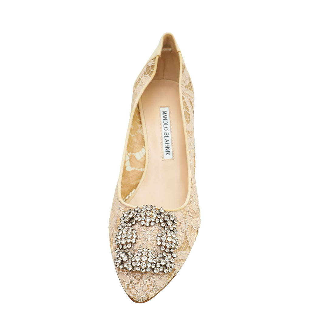 Manolo Blahnik Powder Nude Hangisi Lace Embellished Pump 39