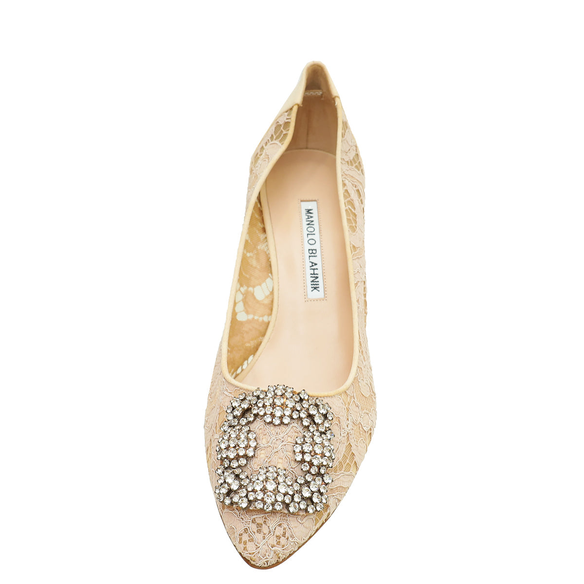 Manolo Blahnik Powder Nude Hangisi Lace Embellished Pump 39