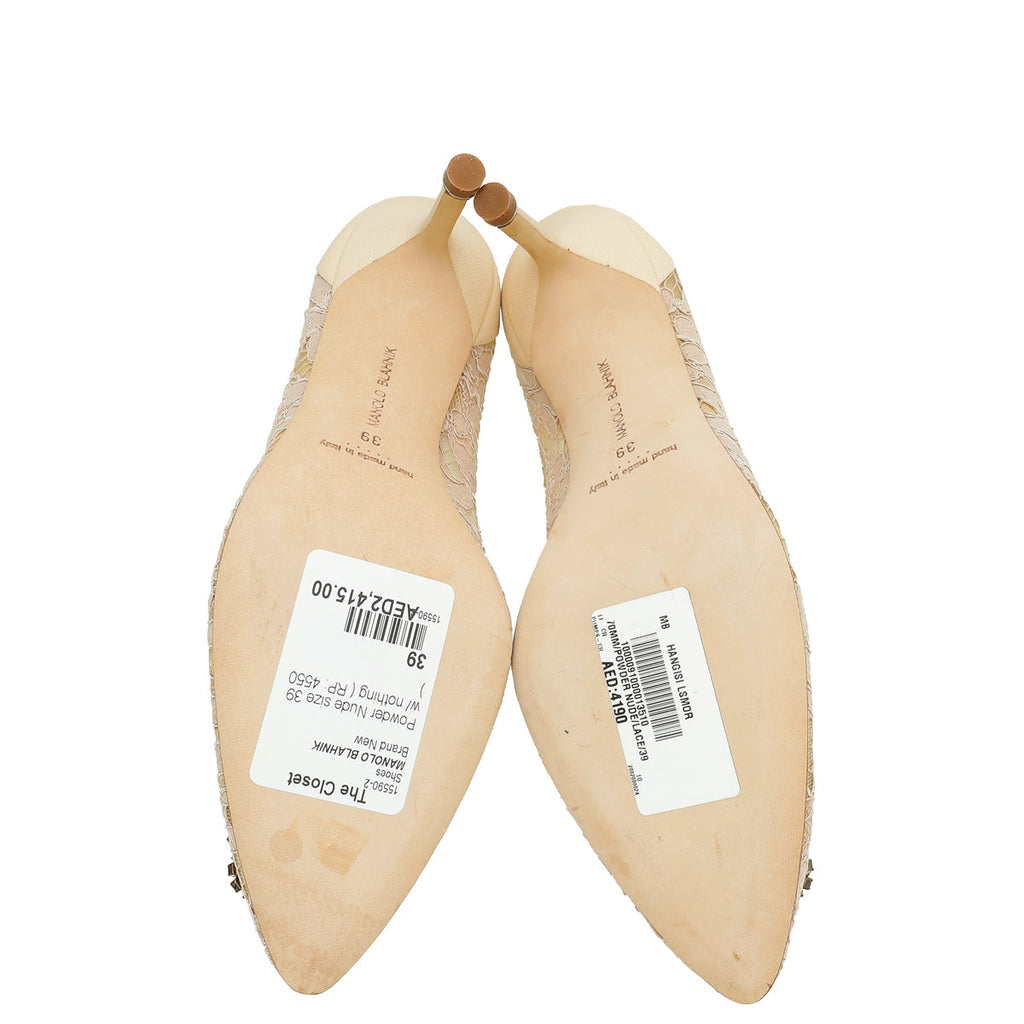 Manolo Blahnik Powder Nude Hangisi Lace Embellished Pump 39
