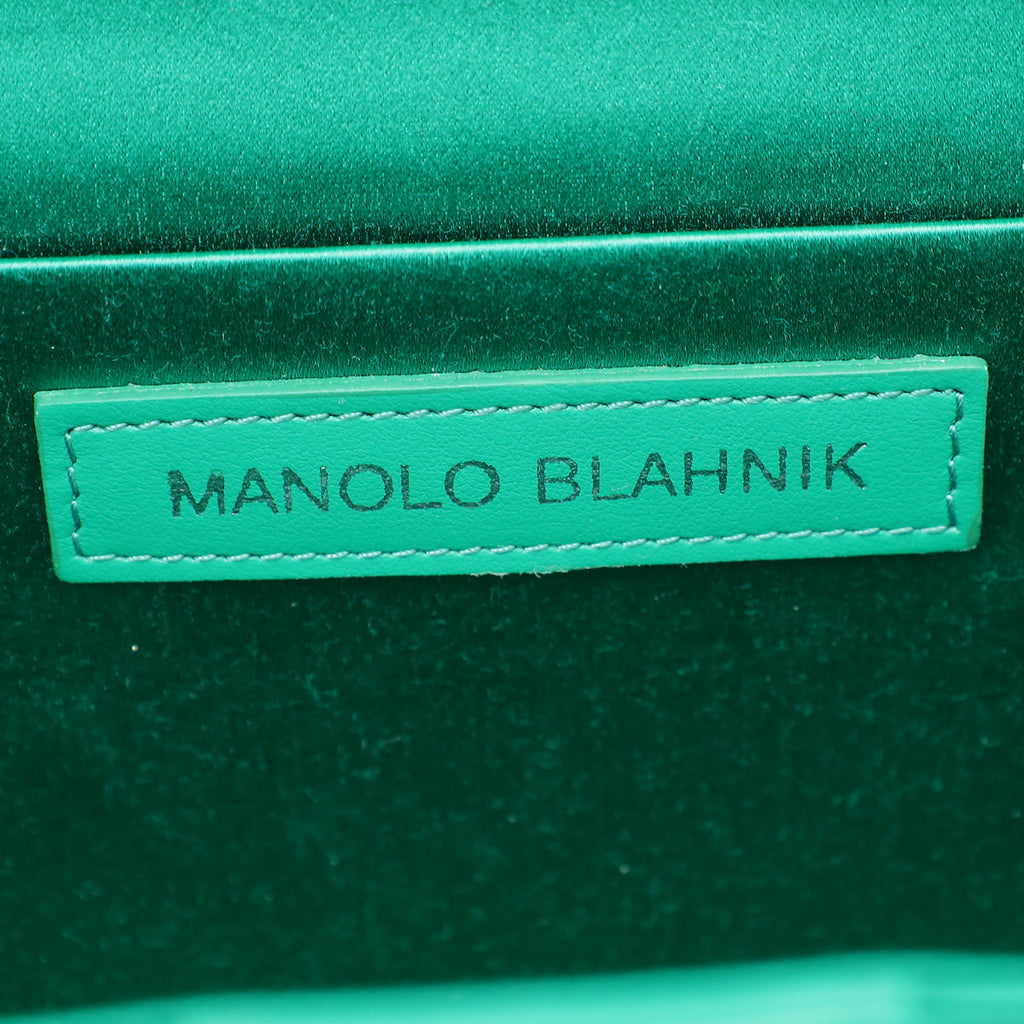 Manolo Blahnik Emerald Green Satin Gothisi Chain Clutch