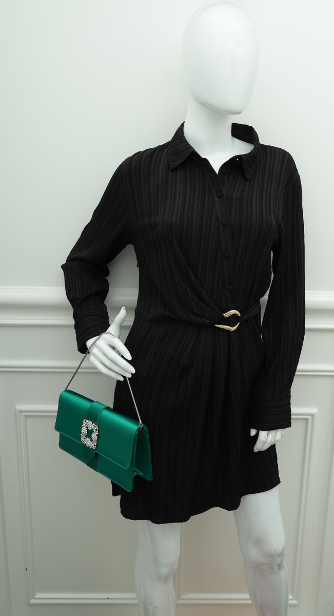 Manolo Blahnik Emerald Green Satin Gothisi Chain Clutch