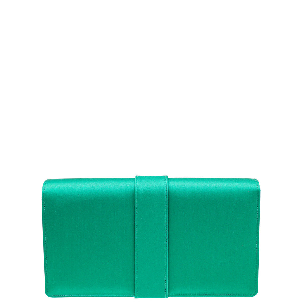 Manolo Blahnik Emerald Green Satin Gothisi Chain Clutch