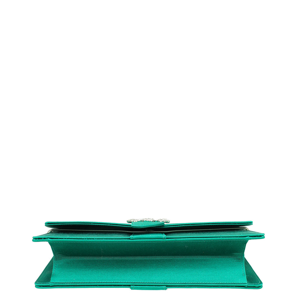 Manolo Blahnik Emerald Green Satin Gothisi Chain Clutch